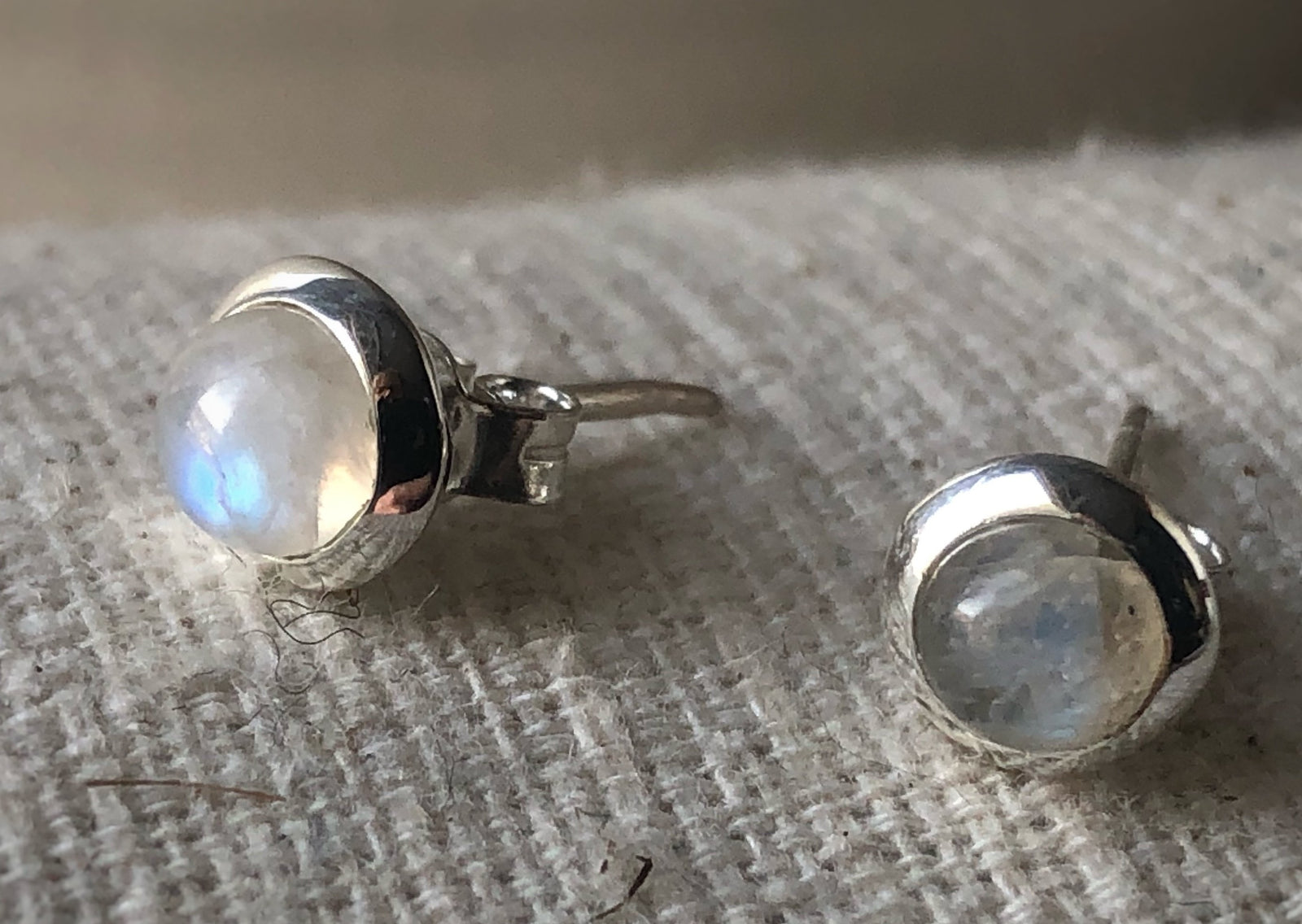 Small Moonstone Sterling Silver Stud Round Earrings Tiger Lily London
