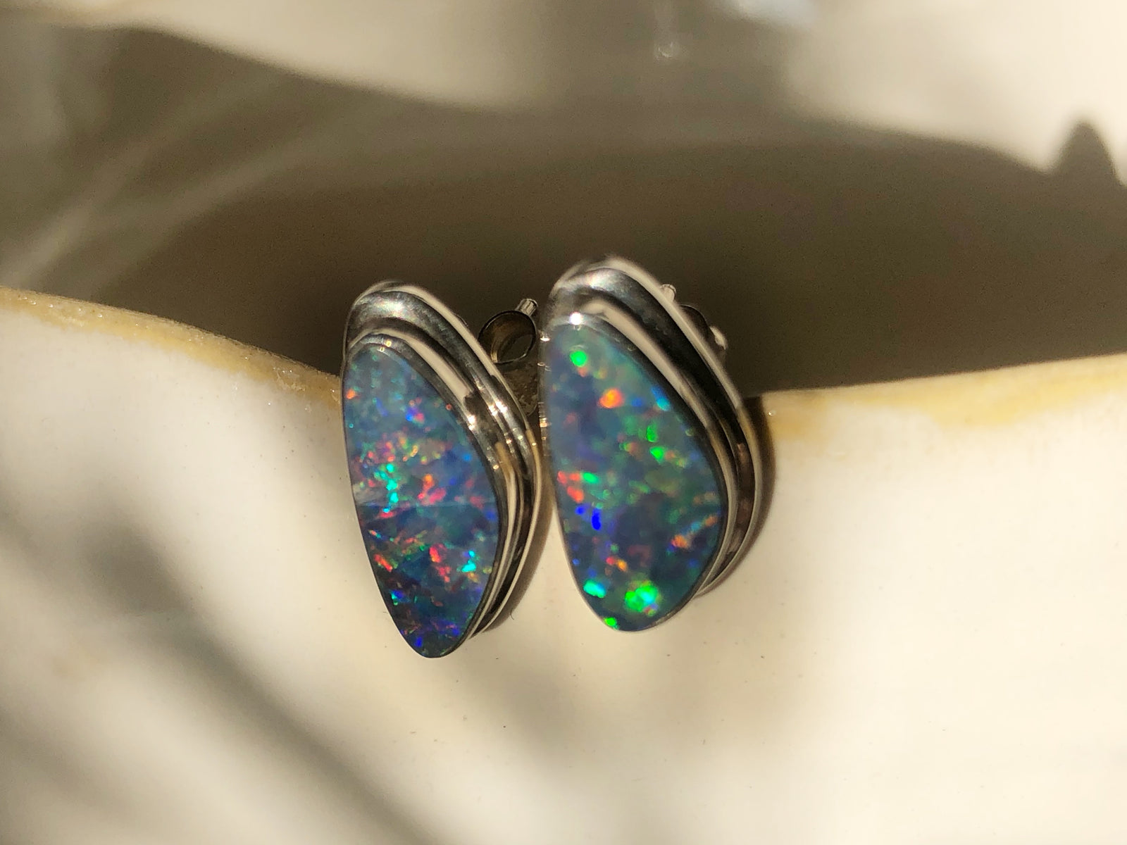 Opal Sterling Silver Stud Earrings