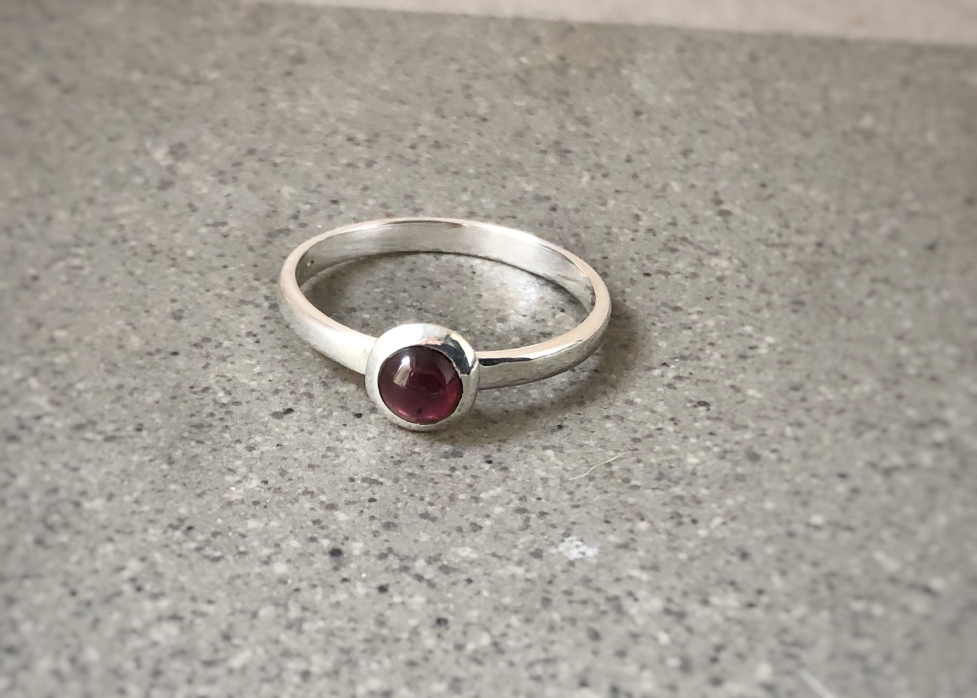 Extra Small Round Garnet Silver Ring