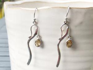 Citrine and Silver Wave Drop Earrings