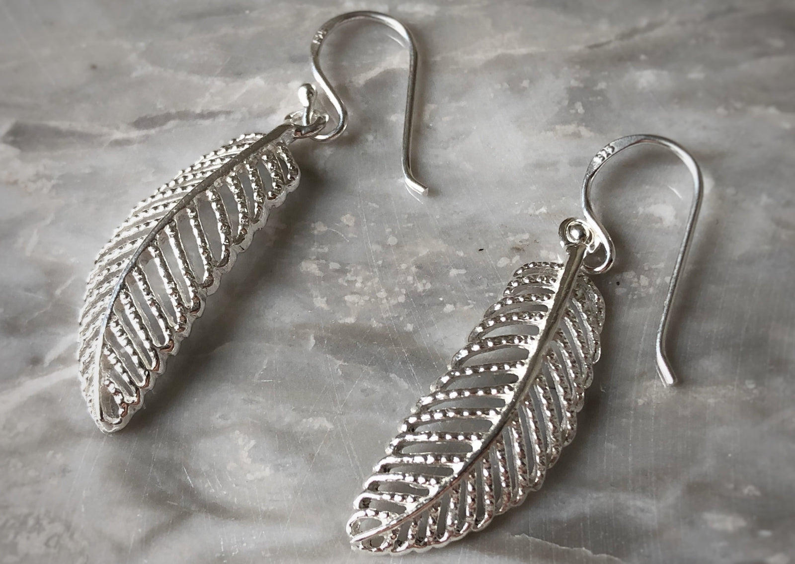 Sterling Silver Feather Earrings Tiger Lily London