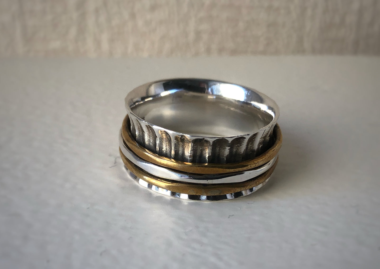 Brass, Copper and Sterling Silver Karma Spinning Ring Tiger Lily London