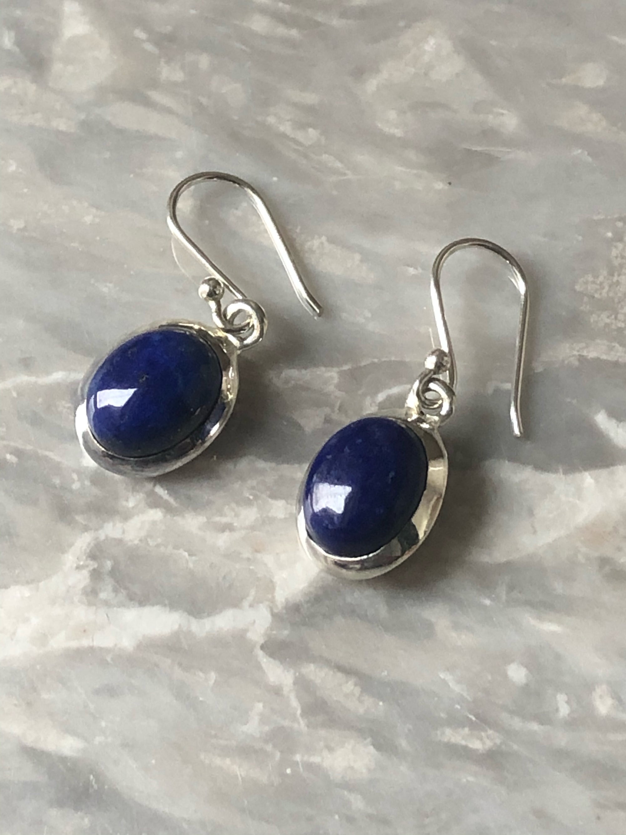 Blue Lapis Oval Sterling Silver Drop Earrings