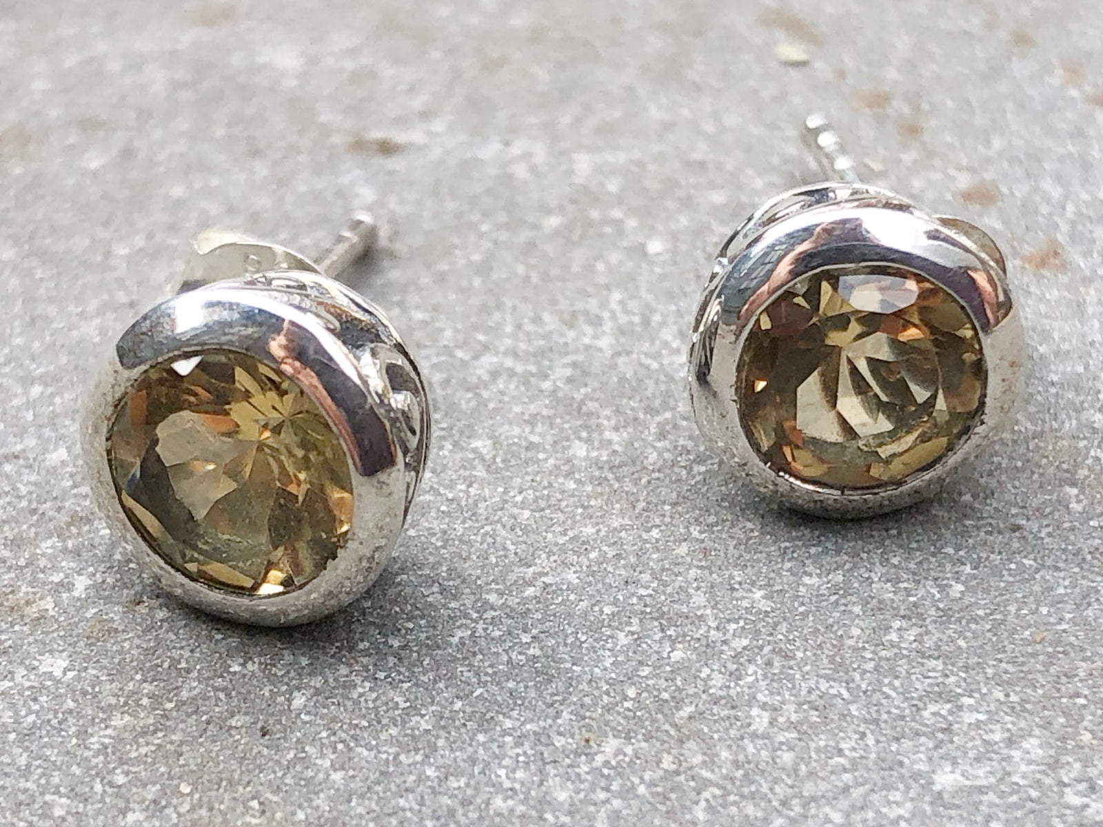 Citrine and Silver Bali Stud Earrings