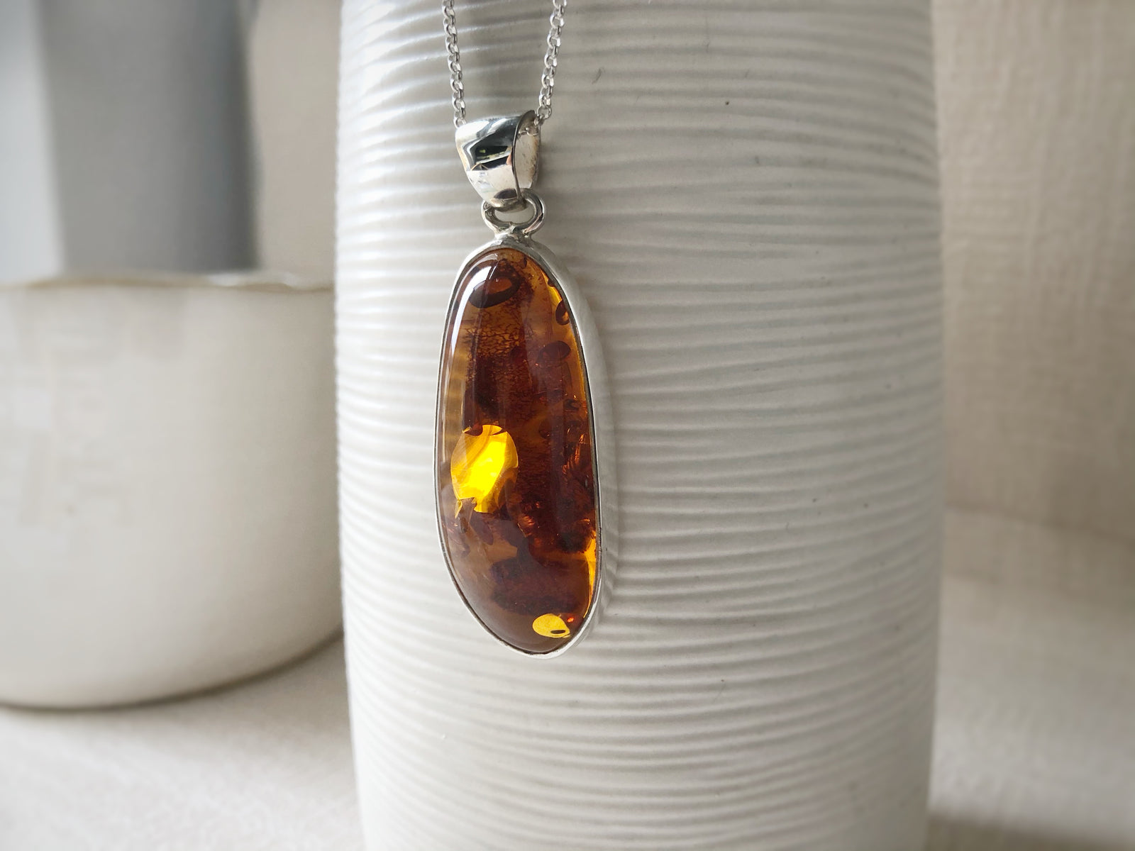 Baltic Toffee Amber Sterling Silver Medium Pendant Necklace Tiger Lily London