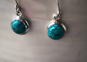 Turquoise Round Silver Drop Earrings