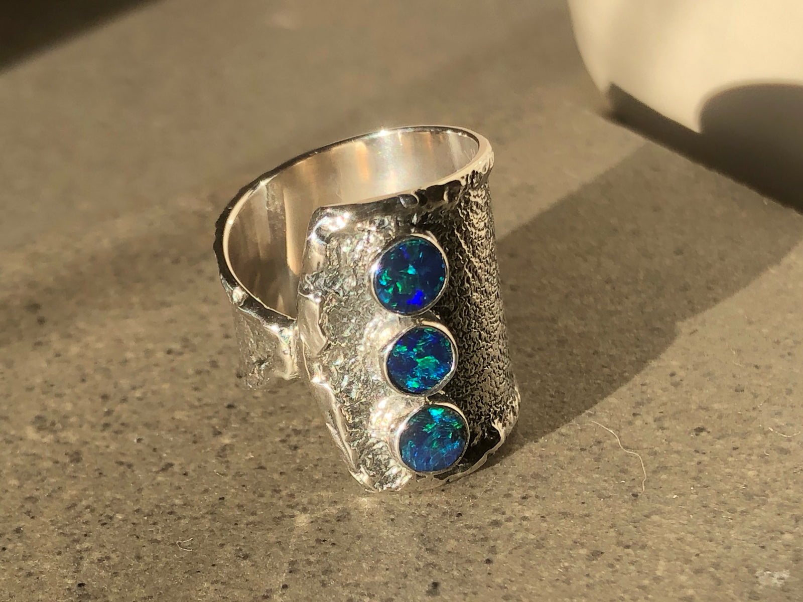 Triple Opal Sterling Silver Ring