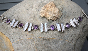 Amethyst and Pearl Silver Bracelet