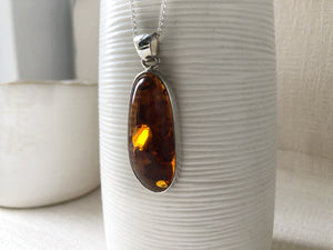 Baltic Toffee Amber Sterling Silver Medium Pendant Necklace Tiger Lily London