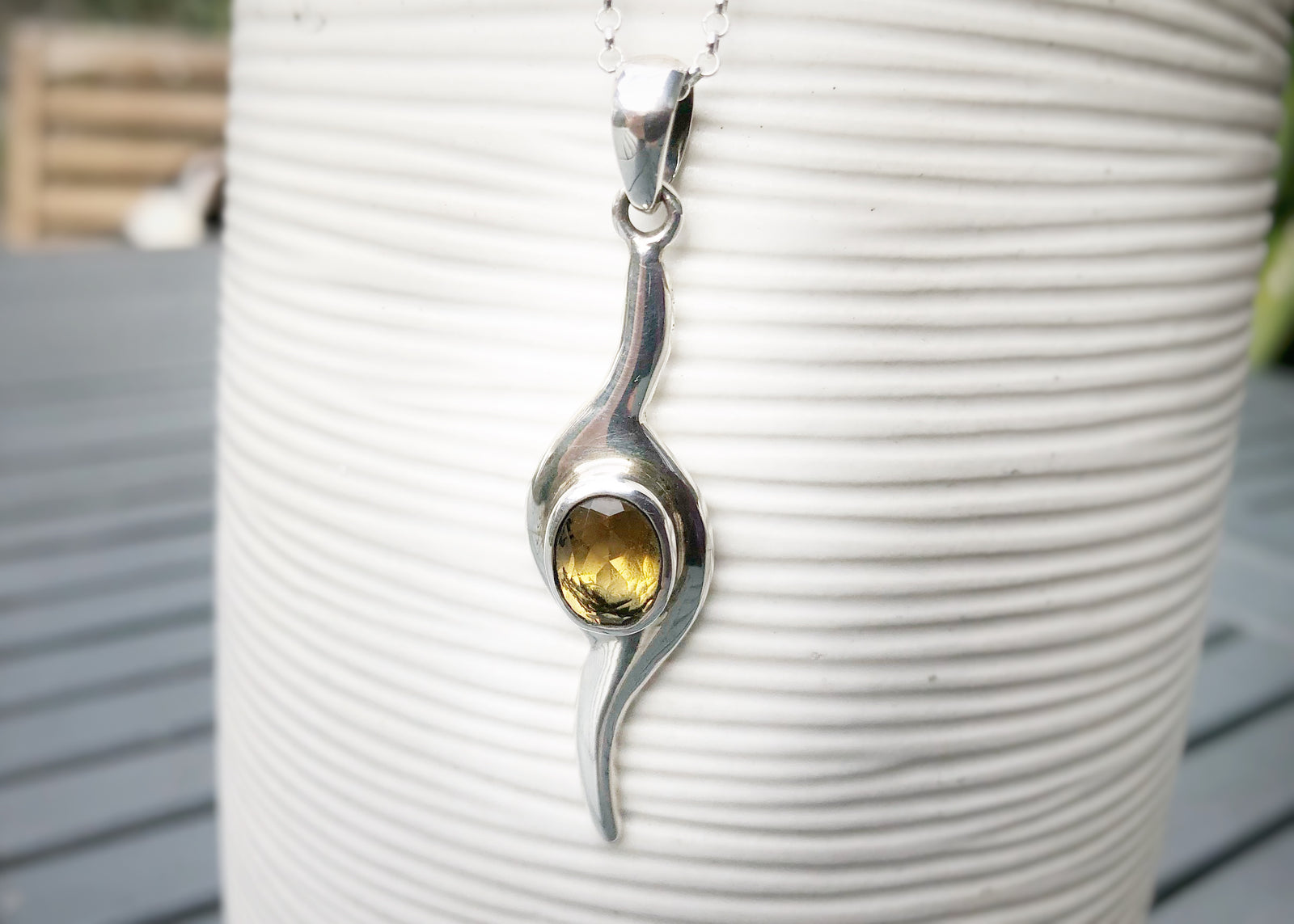 Citrine and Silver Teardrop Pendant Necklace