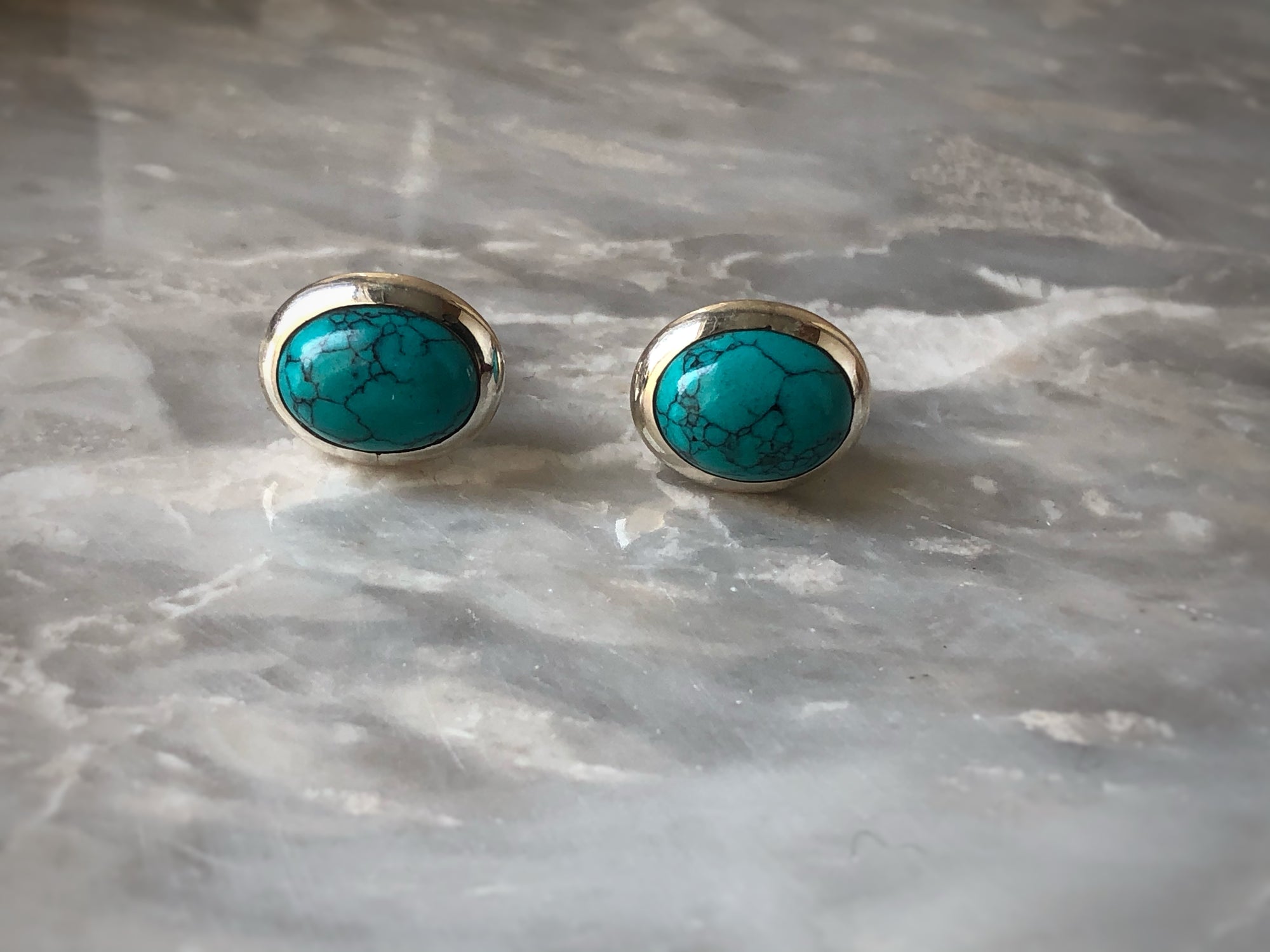 Turquoise Oval Silver Stud Earrings