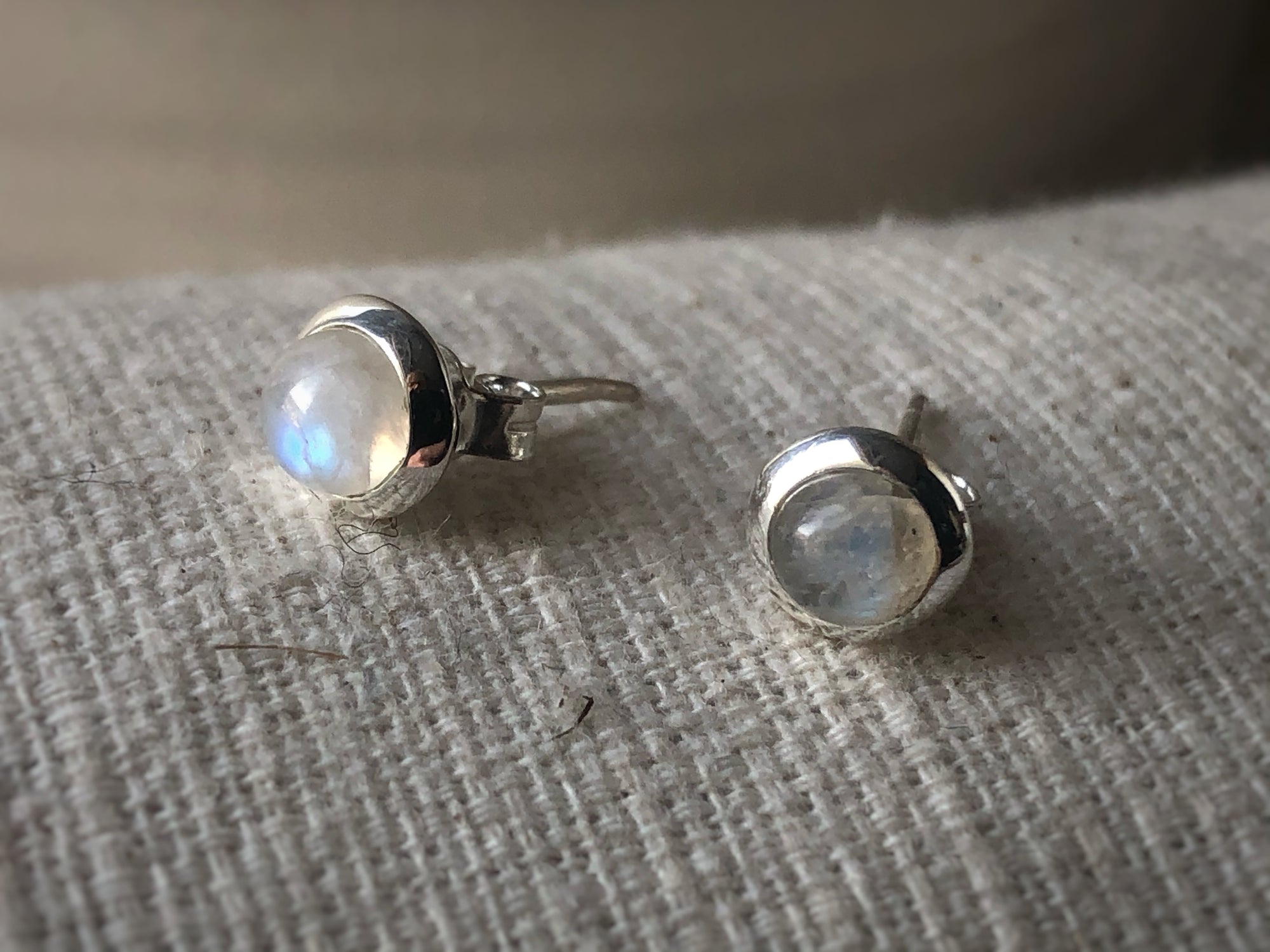 Small Moonstone Sterling Silver Stud Round Earrings Tiger Lily London