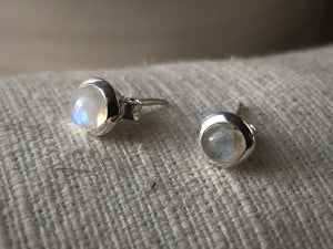 Small Moonstone Sterling Silver Stud Round Earrings
