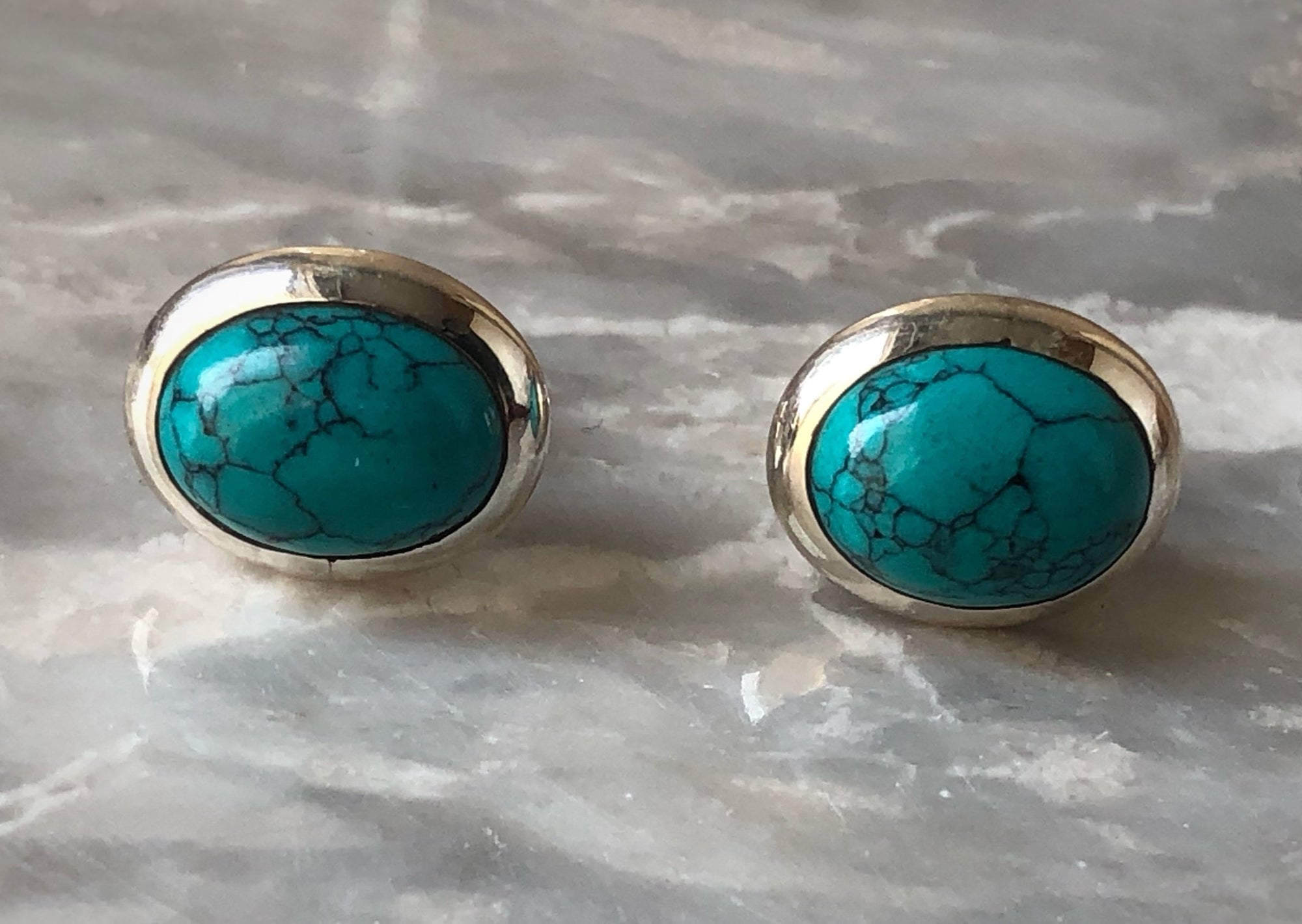 Turquoise Oval Silver Stud Earrings