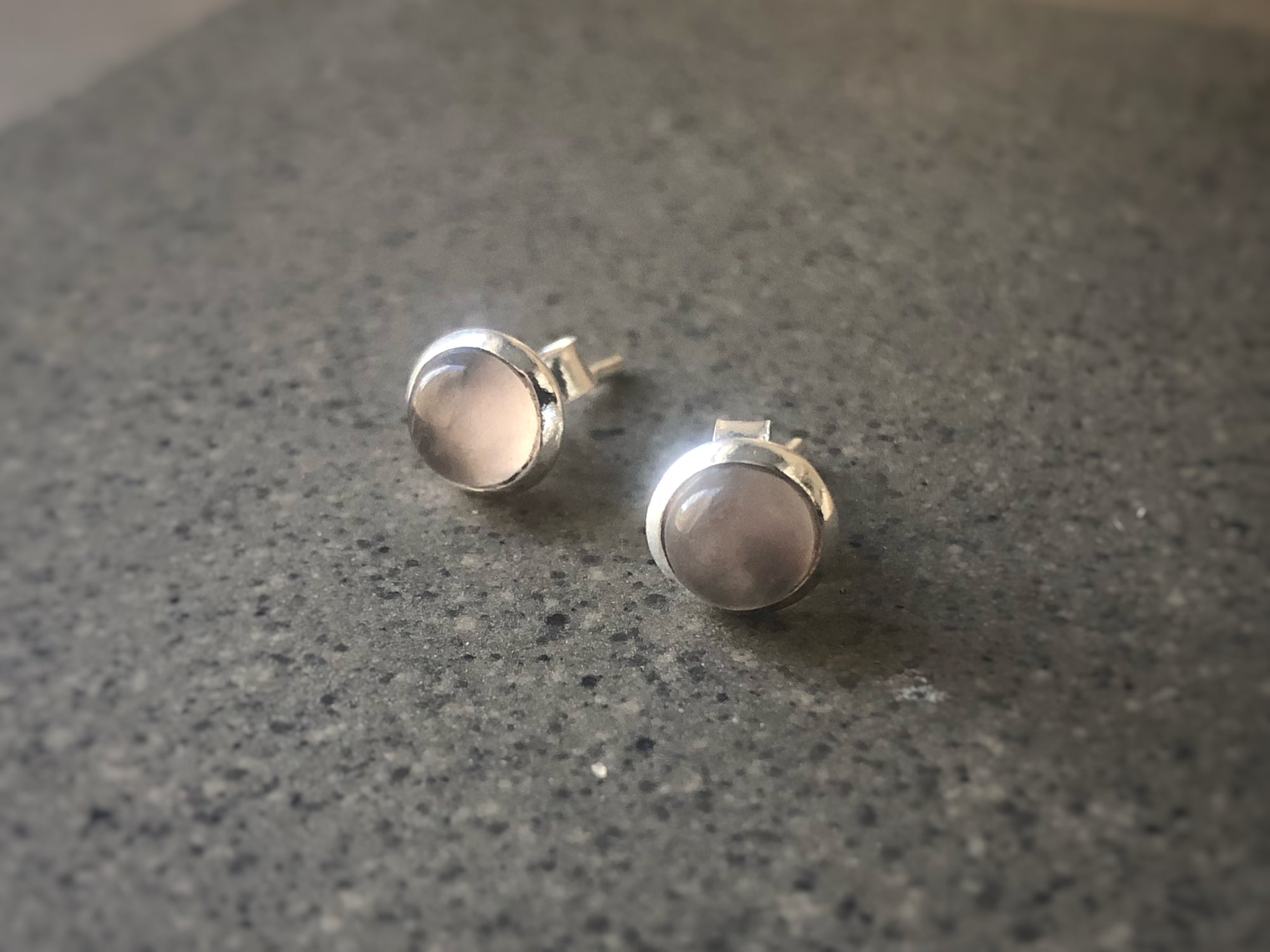 Small Rose Quartz Round Silver Stud Earrings