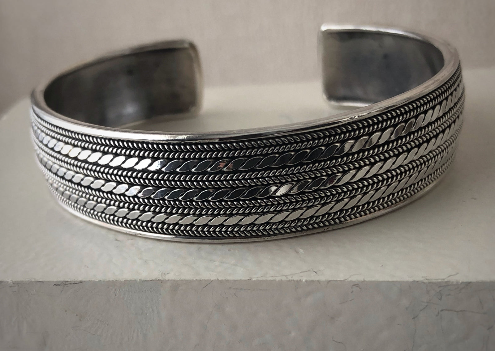 Sterling Silver Decorative Cuff Bangle Tiger Lily London