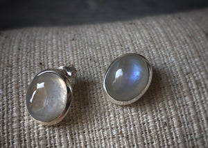 Moonstone Sterling Silver Stud Oval Earrings Tiger Lily London