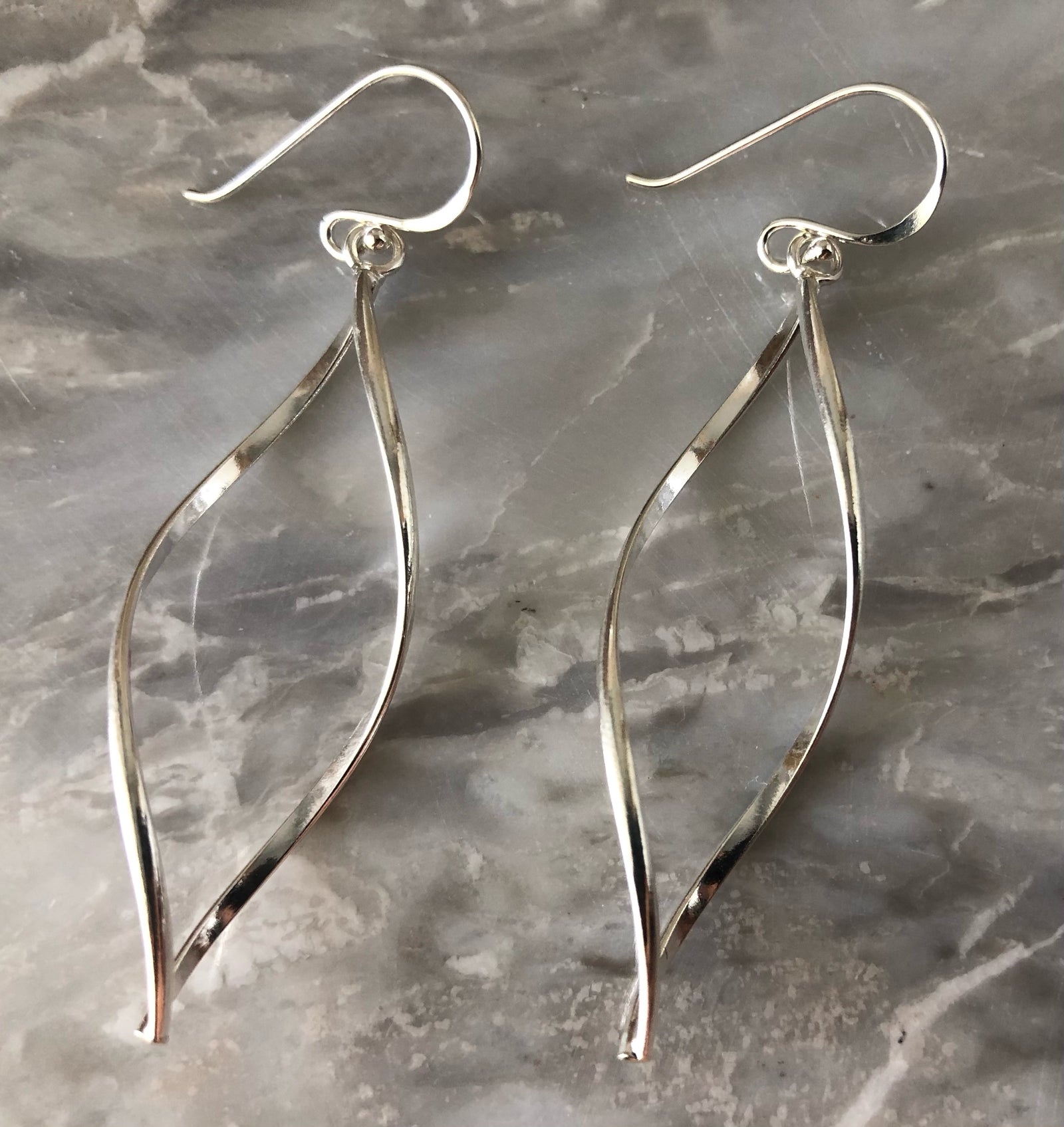 Sterling Silver Simple Long Twist Earrings Tiger Lily London
