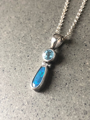Opal and Blue Topaz Sterling Silver Pendant Necklace