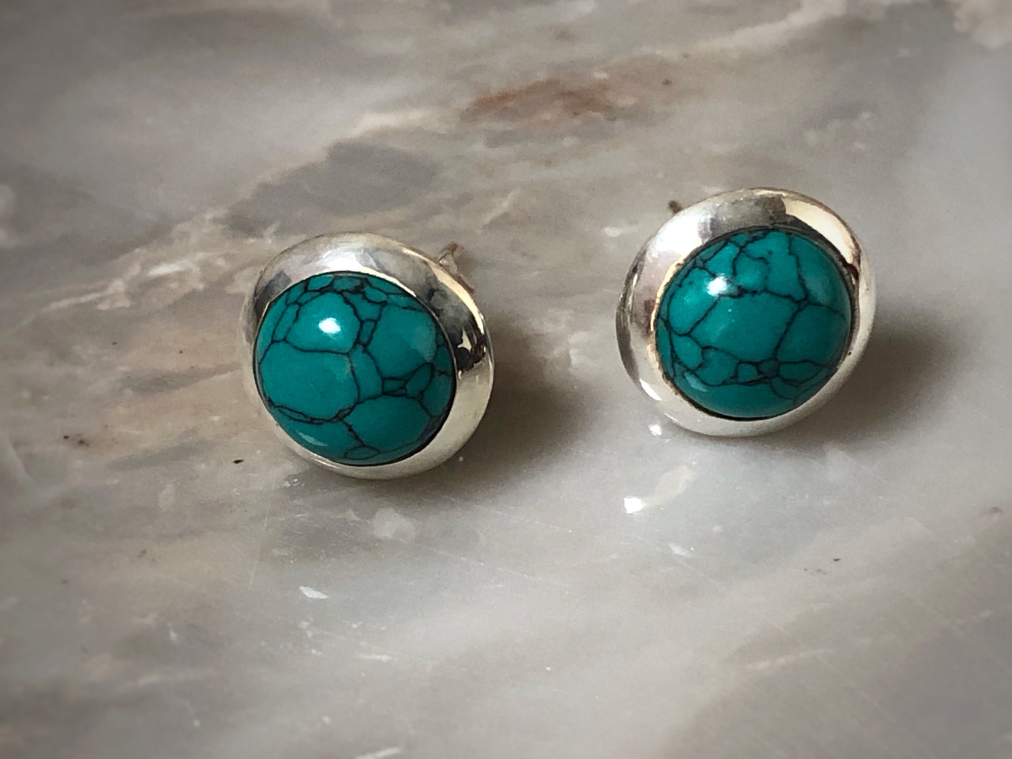 Turquoise Round Silver Stud Earrings