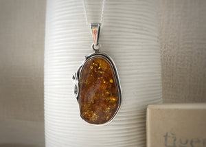 Baltic Amber Large Sterling Silver Pendant Necklace Tiger Lily London