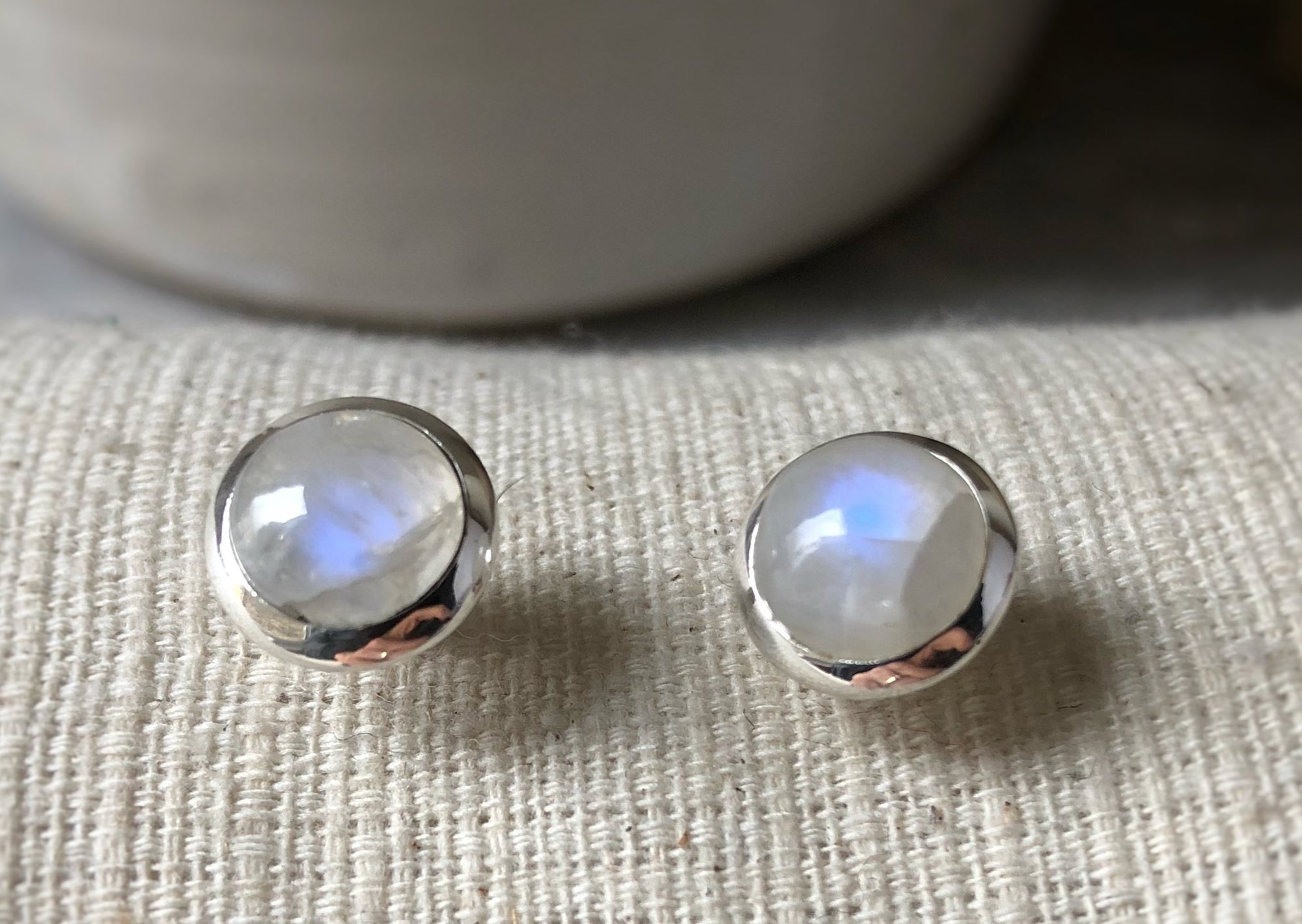 Medium Moonstone Sterling Silver Stud Round Earrings Tiger Lily London