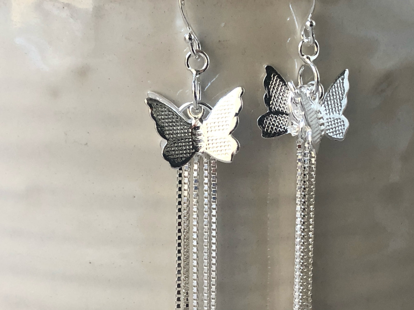 Butterfly Chain Sterling Silver Earrings