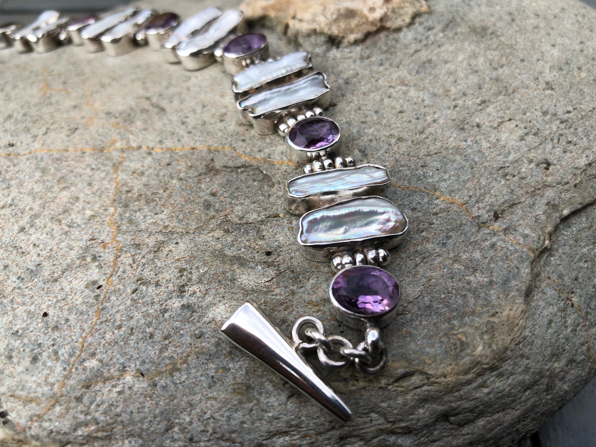 Amethyst and Pearl Silver Bracelet
