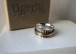 Brass, Copper and Sterling Silver Karma Spinning Ring Tiger Lily London