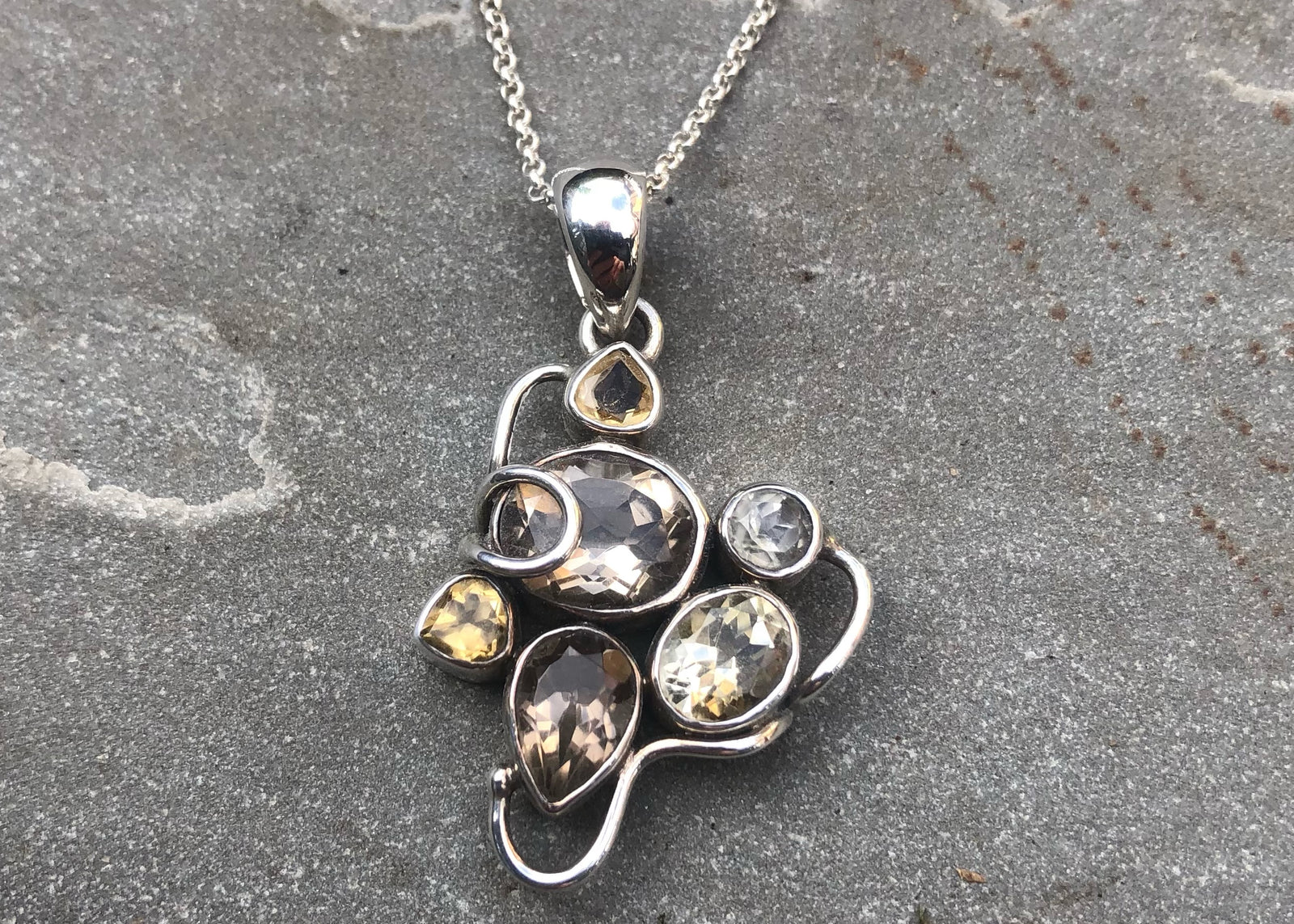 Citrine and Silver Multi-Stone Pendant Necklace