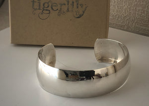 Sterling Silver Solid Cuff Bangle Tiger Lily London