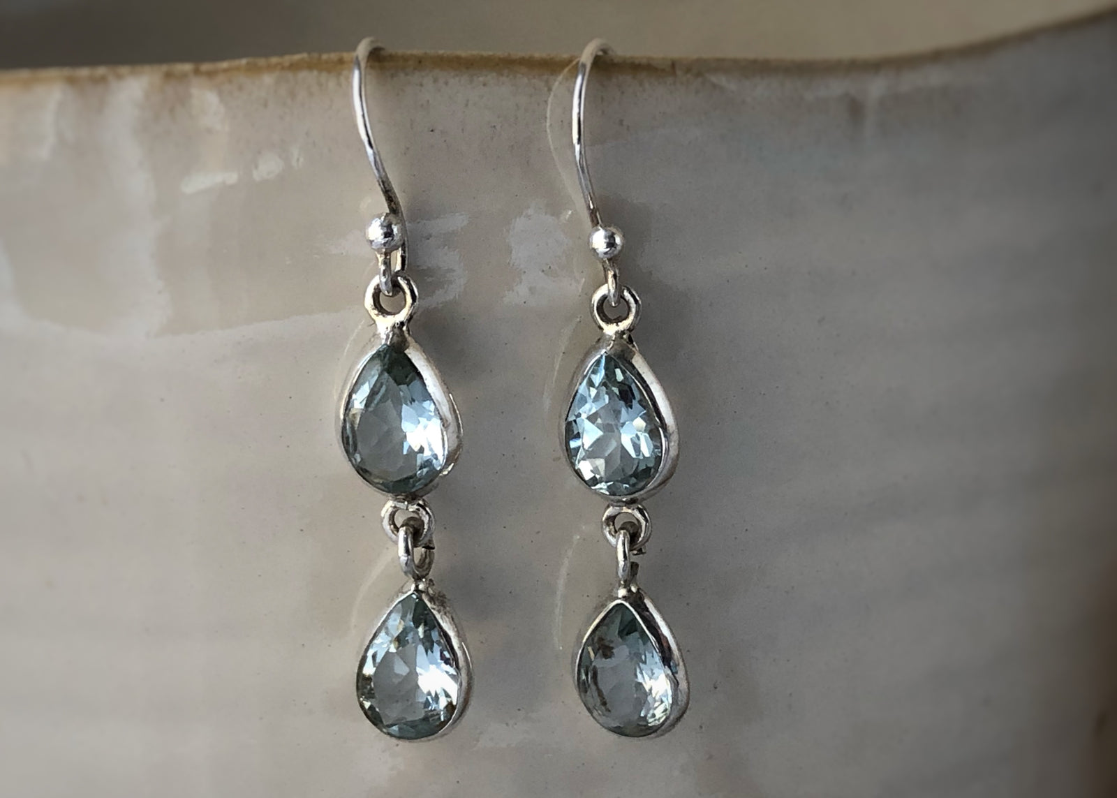 Double Blue Teardrop Topaz Sterling Silver Earrings