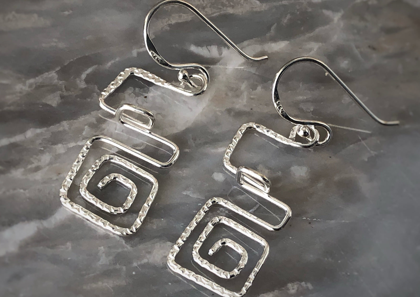 Sterling Silver Aztec Square Earrings Tiger Lily London