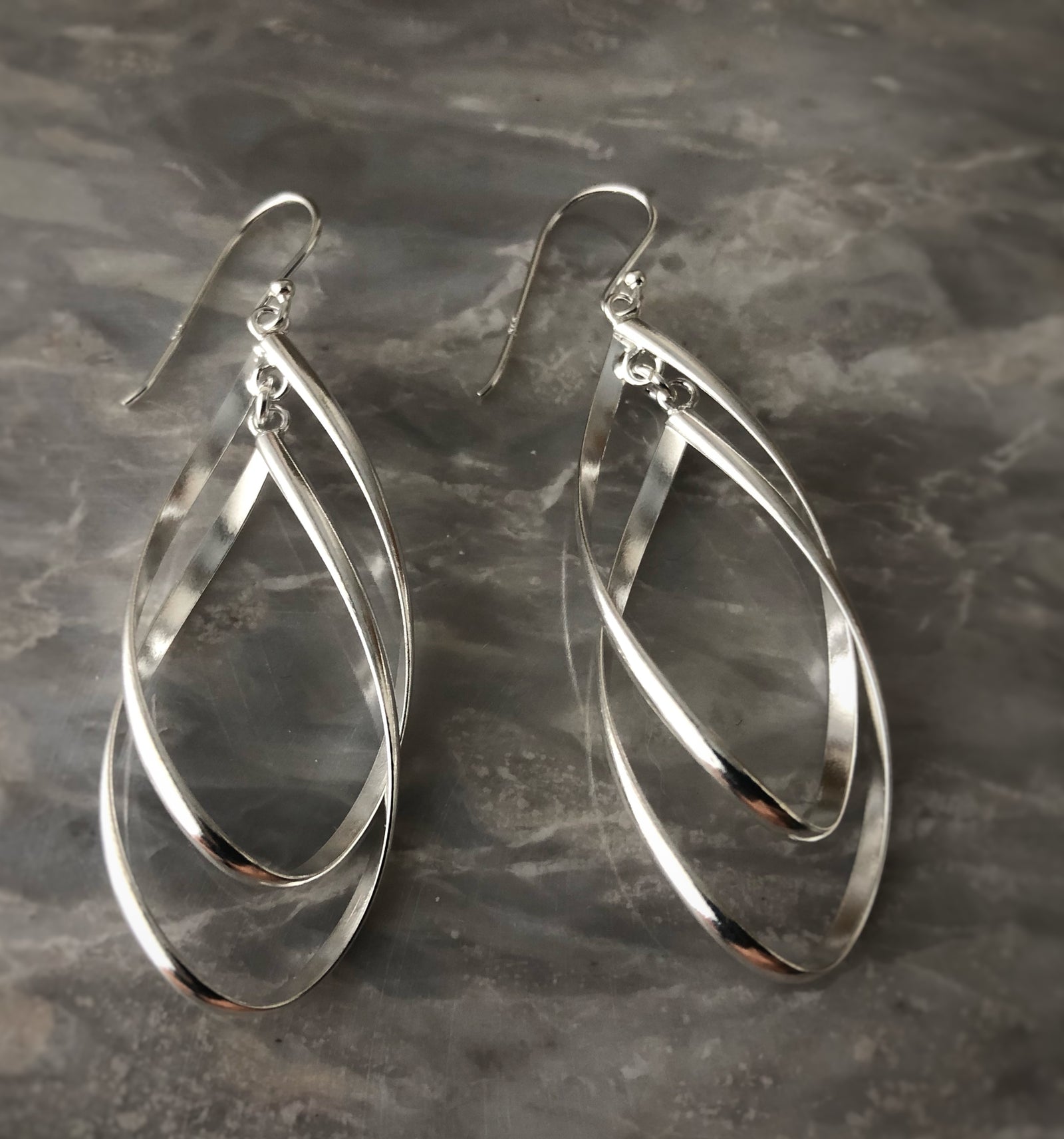 Sterling Silver Double Teardrop Dangling Earrings Tiger Lily London