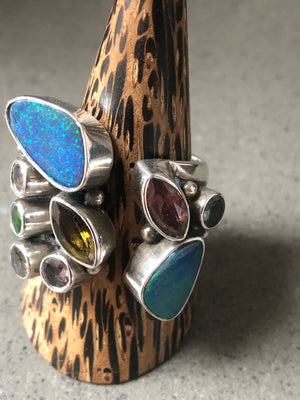 Opal and Tourmaline Sterling Silver Decorative Ring