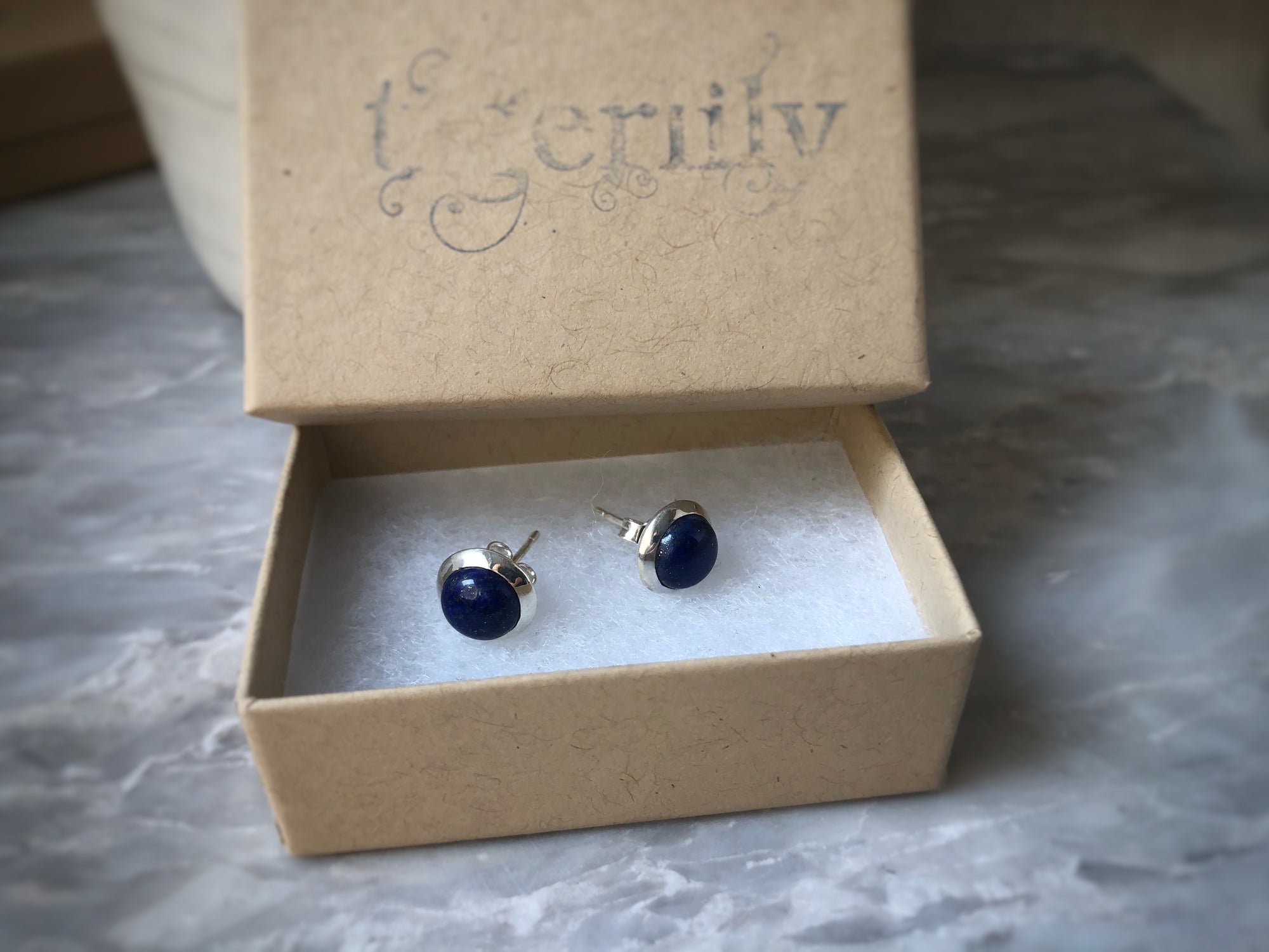 Blue Lapis Round Sterling Silver Stud Earrings