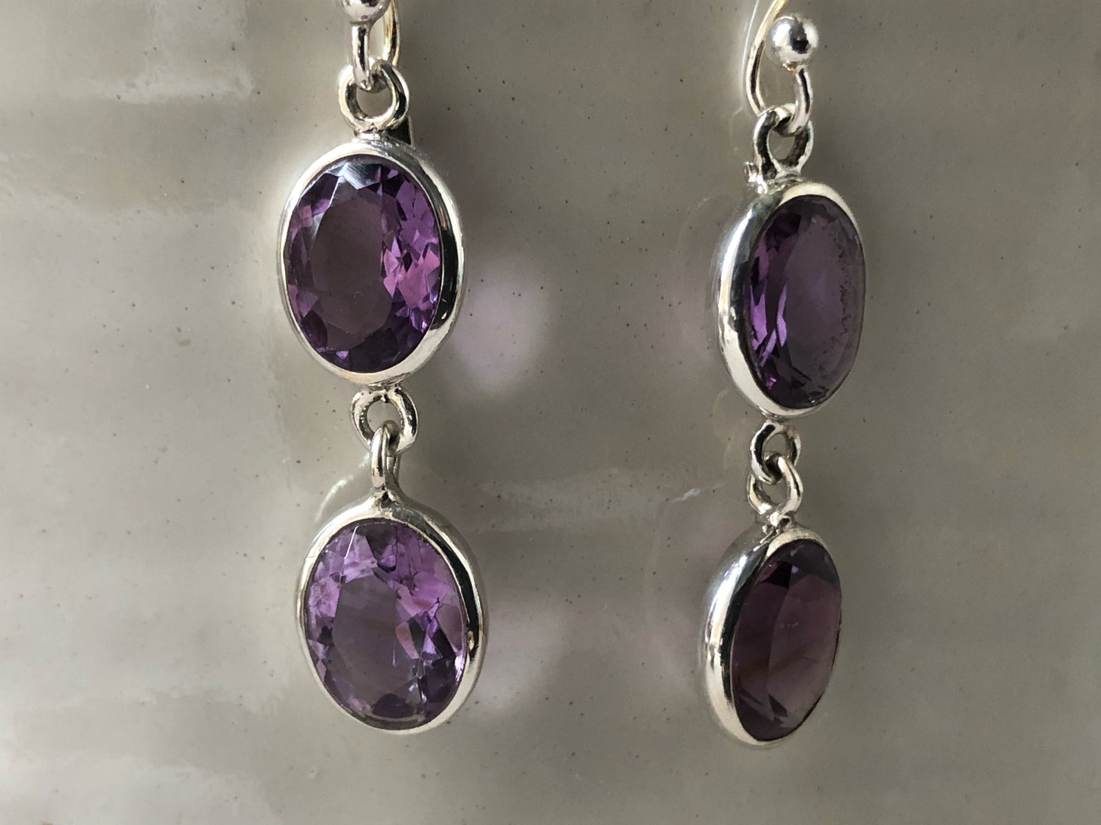 Double Oval Amethyst Sterling Silver Earrings Tiger Lily London