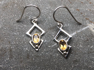 Citrine and Silver Aztec Inspired Drop Earrings