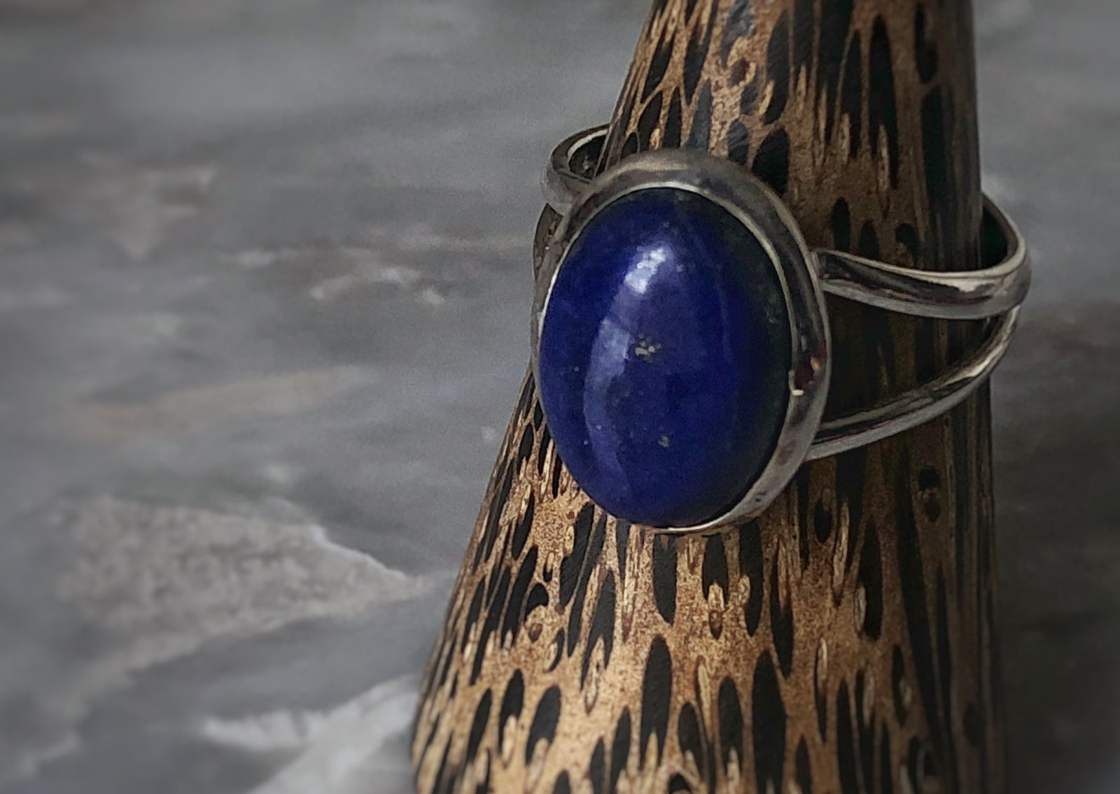 Large Blue Lapis Sterling Silver Ring Tiger Lily London