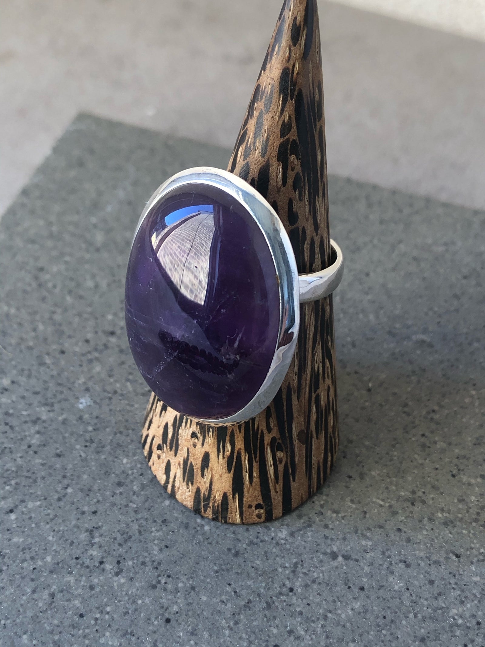 Extra Large Adjustable Amethyst Silver Ring