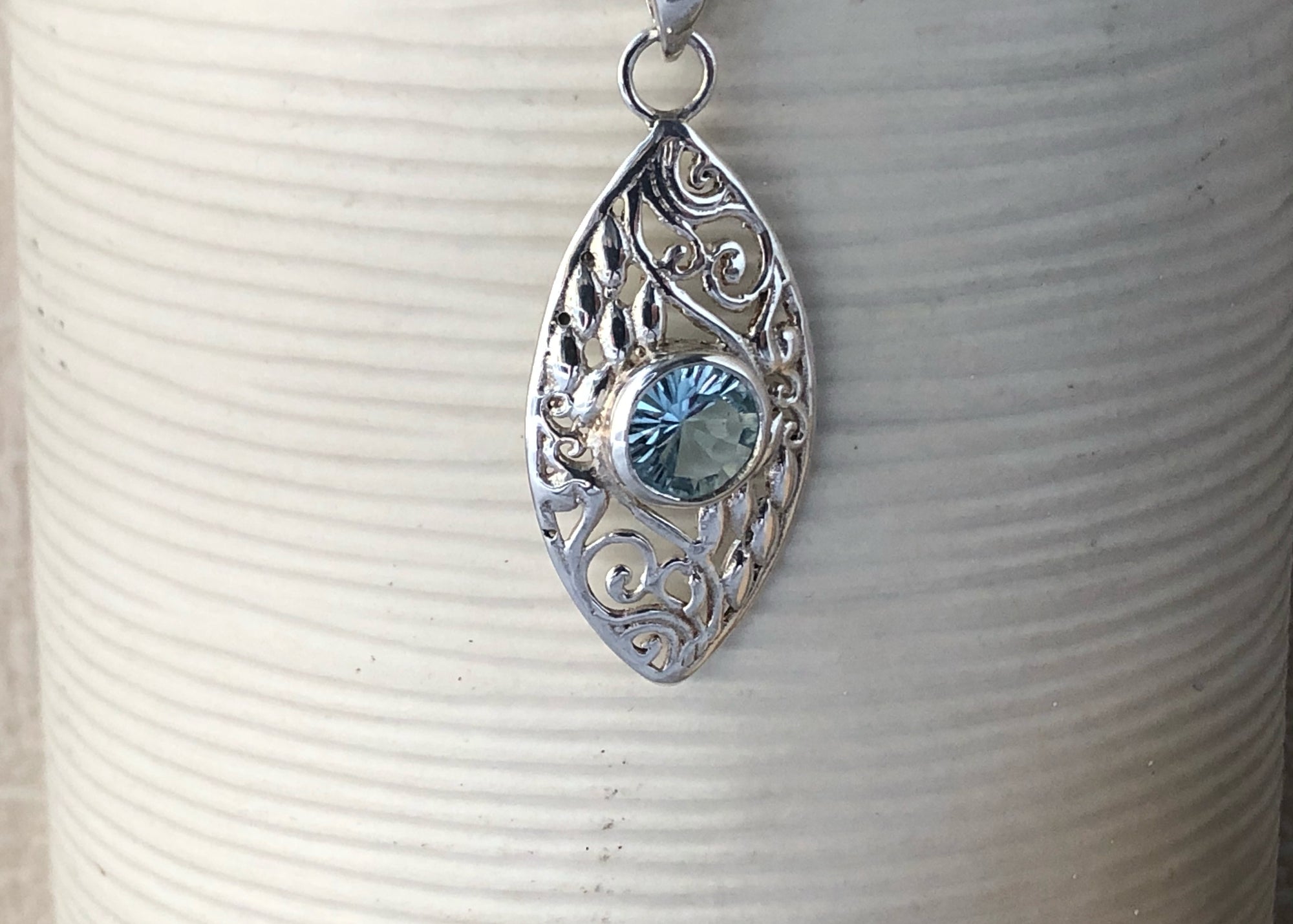 Blue Topaz Filigree Sterling Silver Pendant Necklace Tiger Lily London