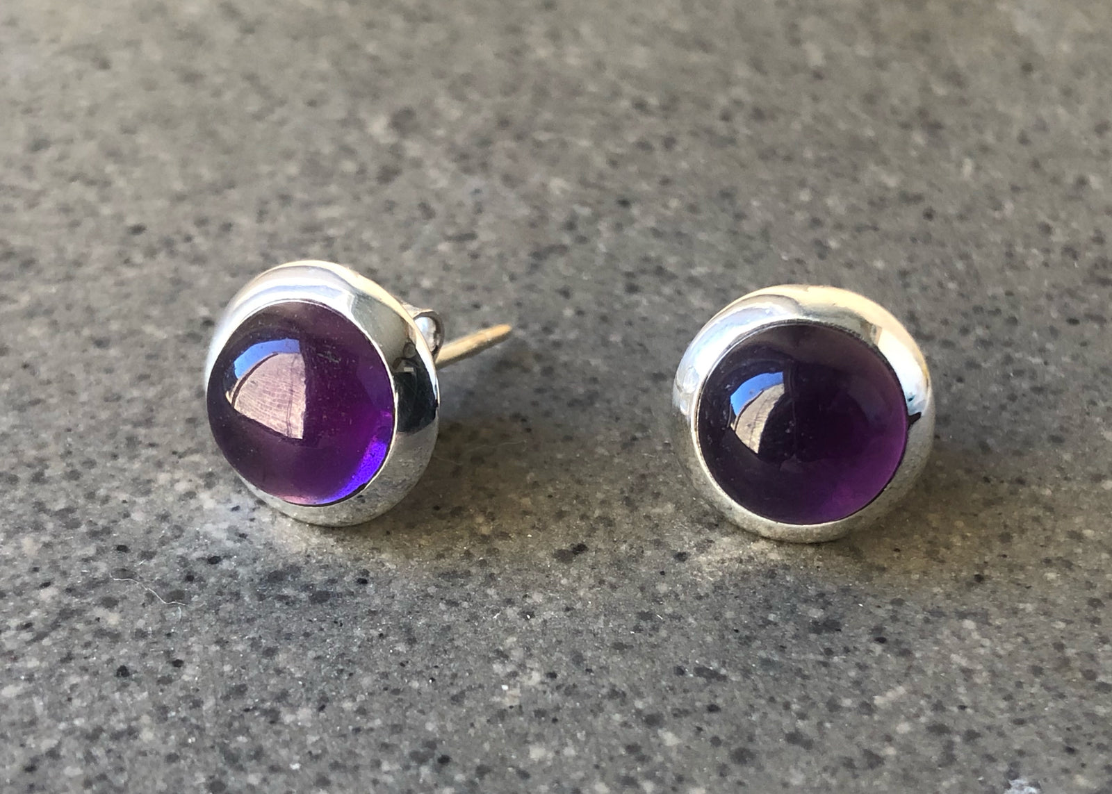 Amethyst Round Silver Stud Earrings