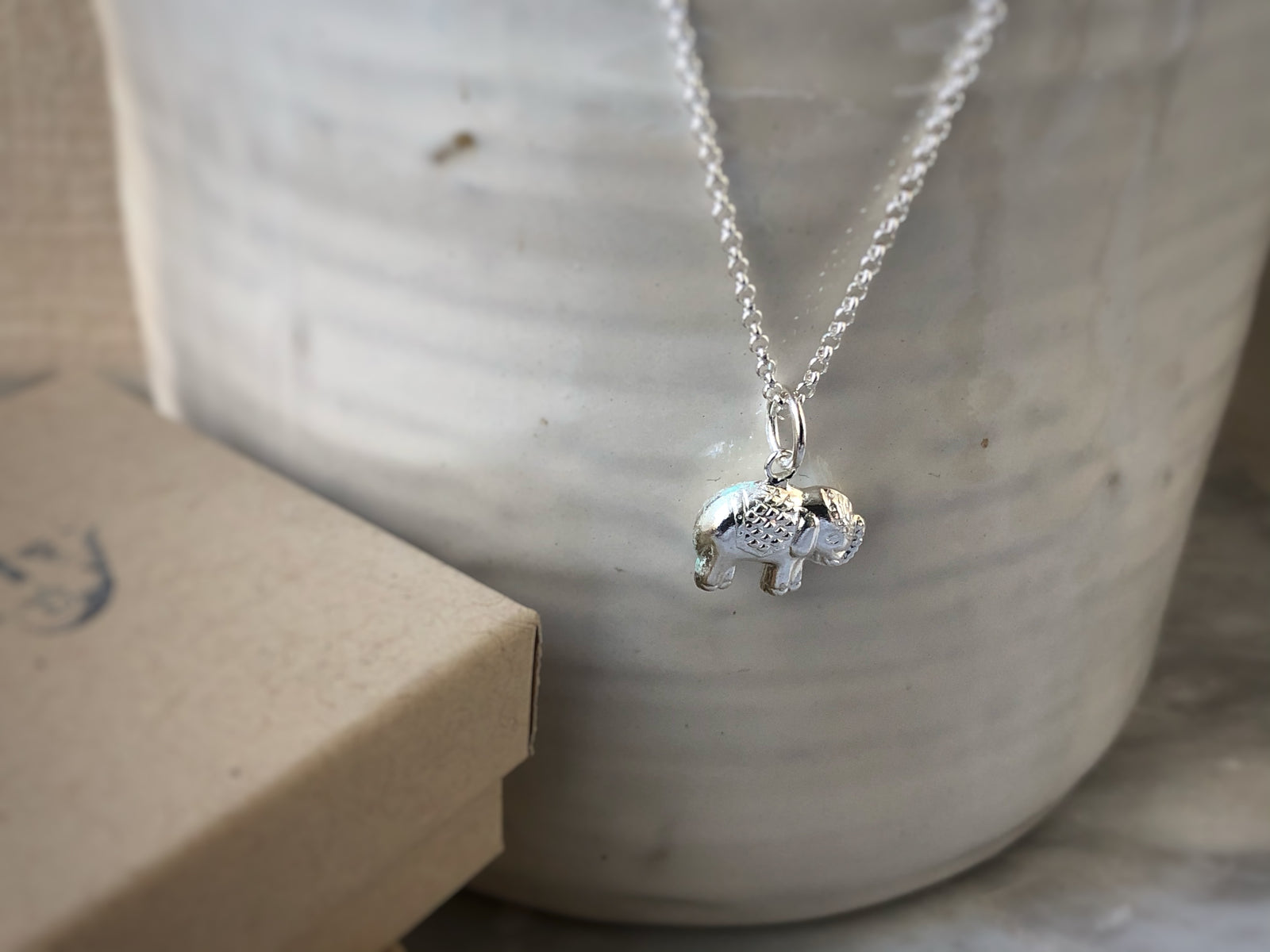 Sterling Silver Elephant Pendant Necklace Tiger Lily London