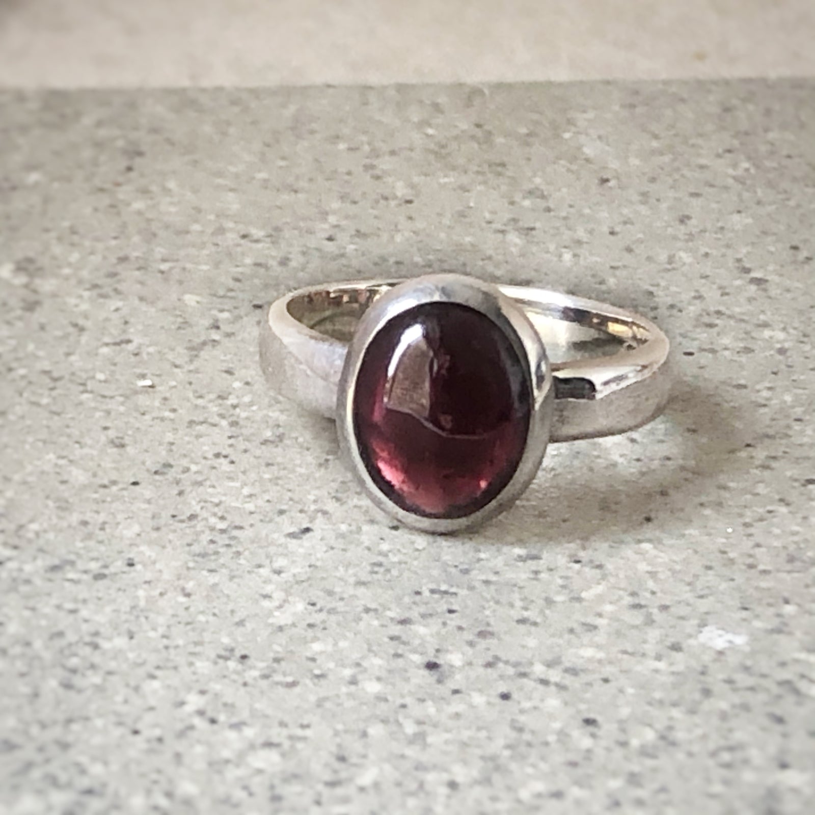 Small Oval Garnet Silver Ring