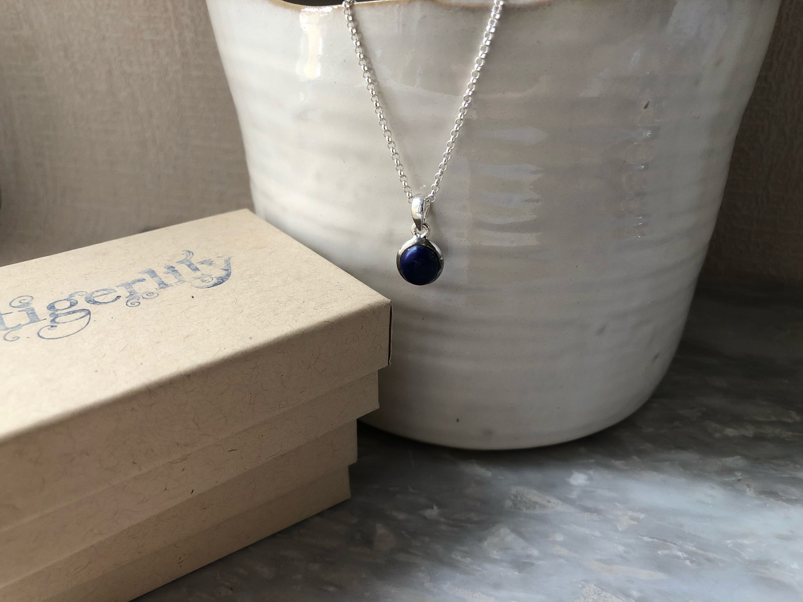 Small Blue Lapis Sterling Silver Pendant Necklace Tiger Lily London