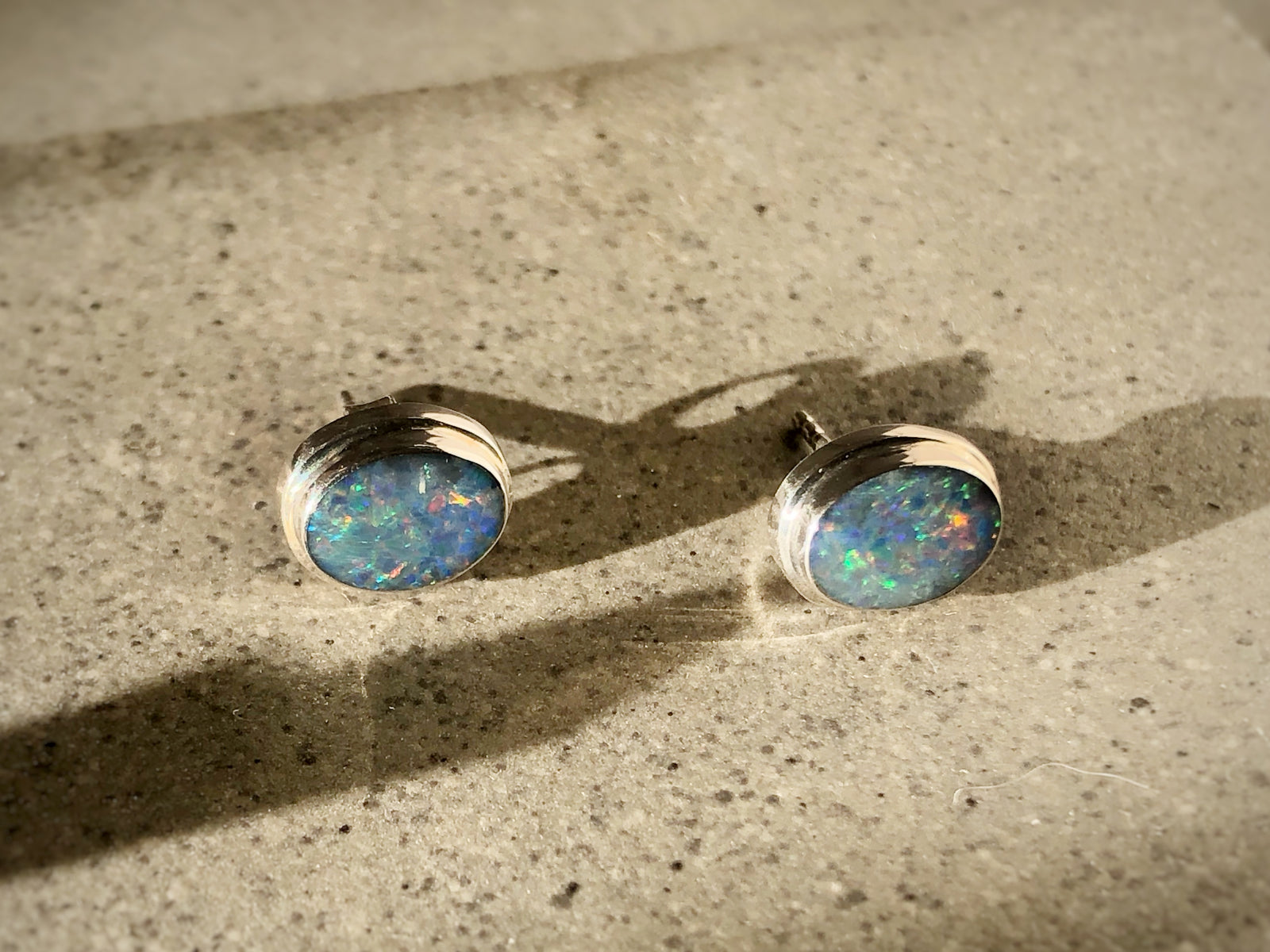Opal Sterling Silver Stud Earrings