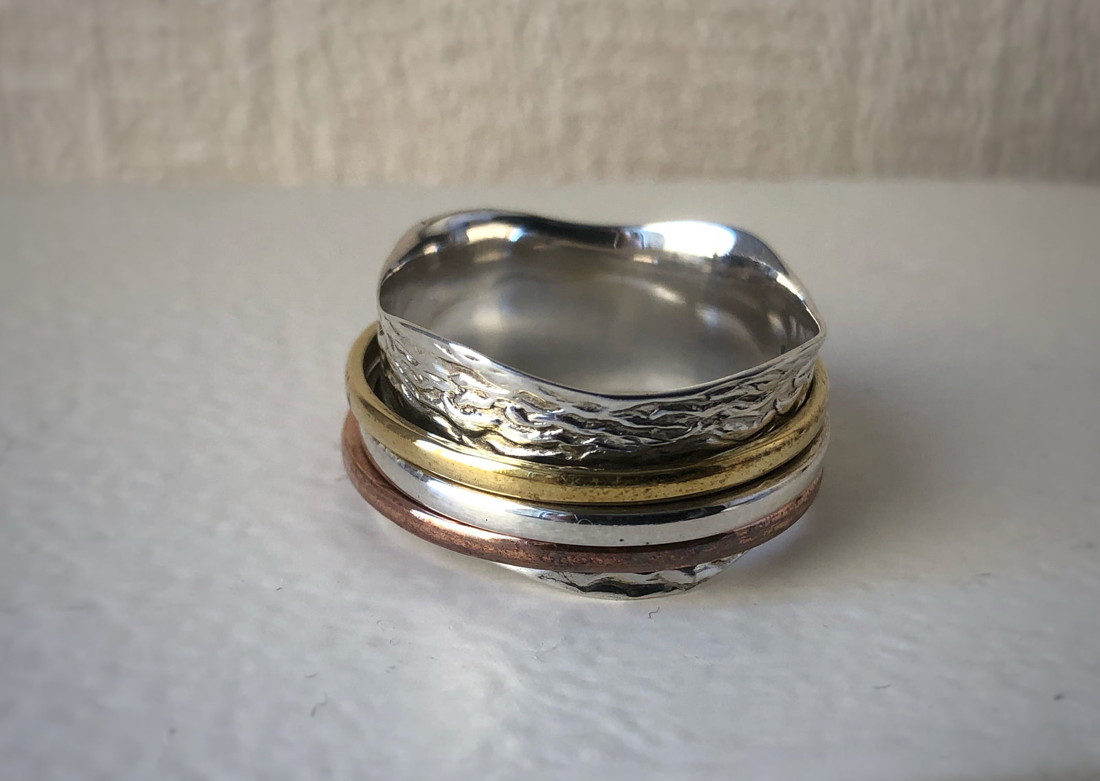 Brass, Copper and Sterling Silver Rustic Spinning Ring Tiger Lily London