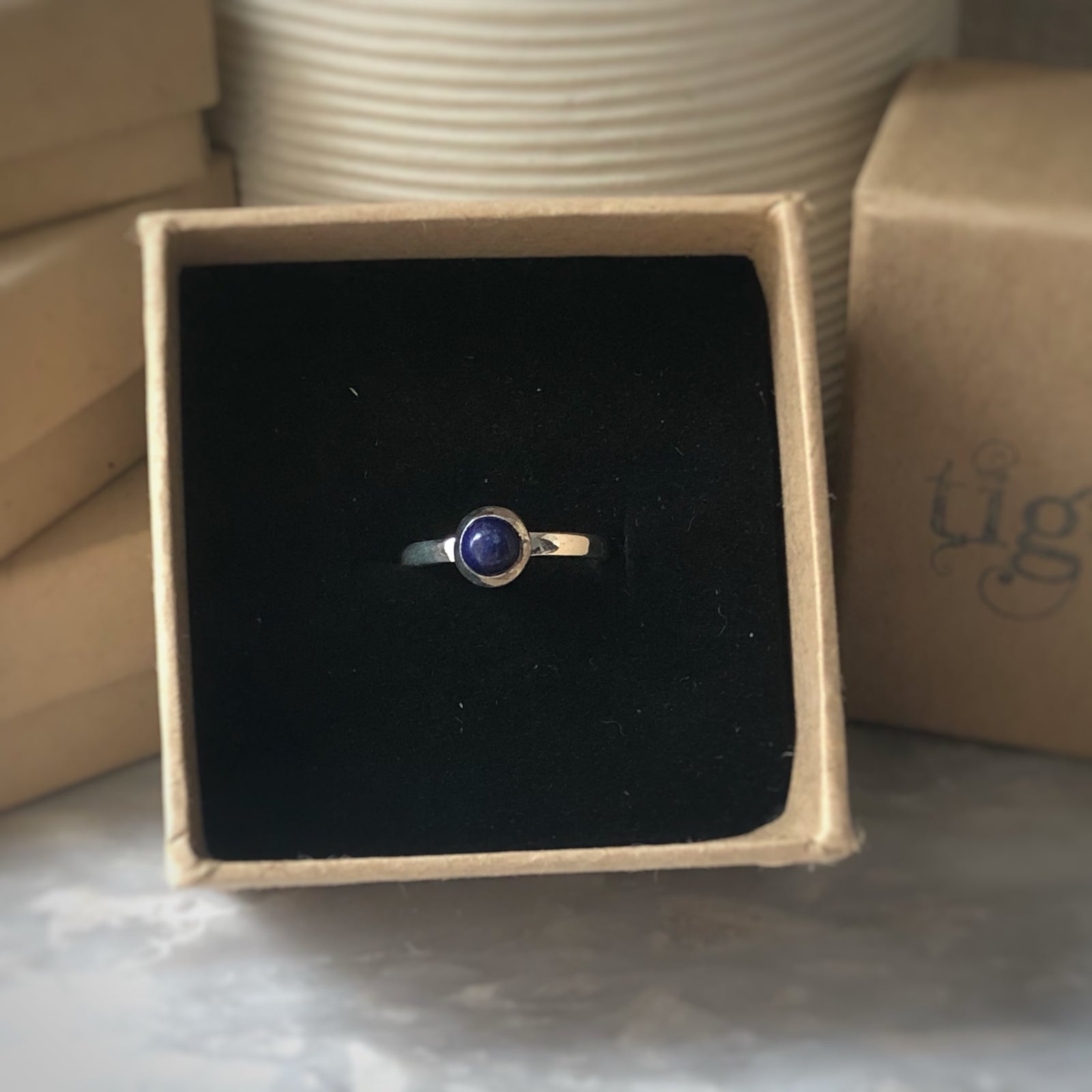 Small Blue Lapis Sterling Silver Ring Tiger Lily London