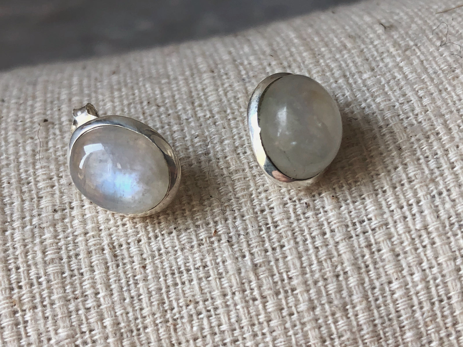 Moonstone Sterling Silver Stud Oval Earrings Tiger Lily London