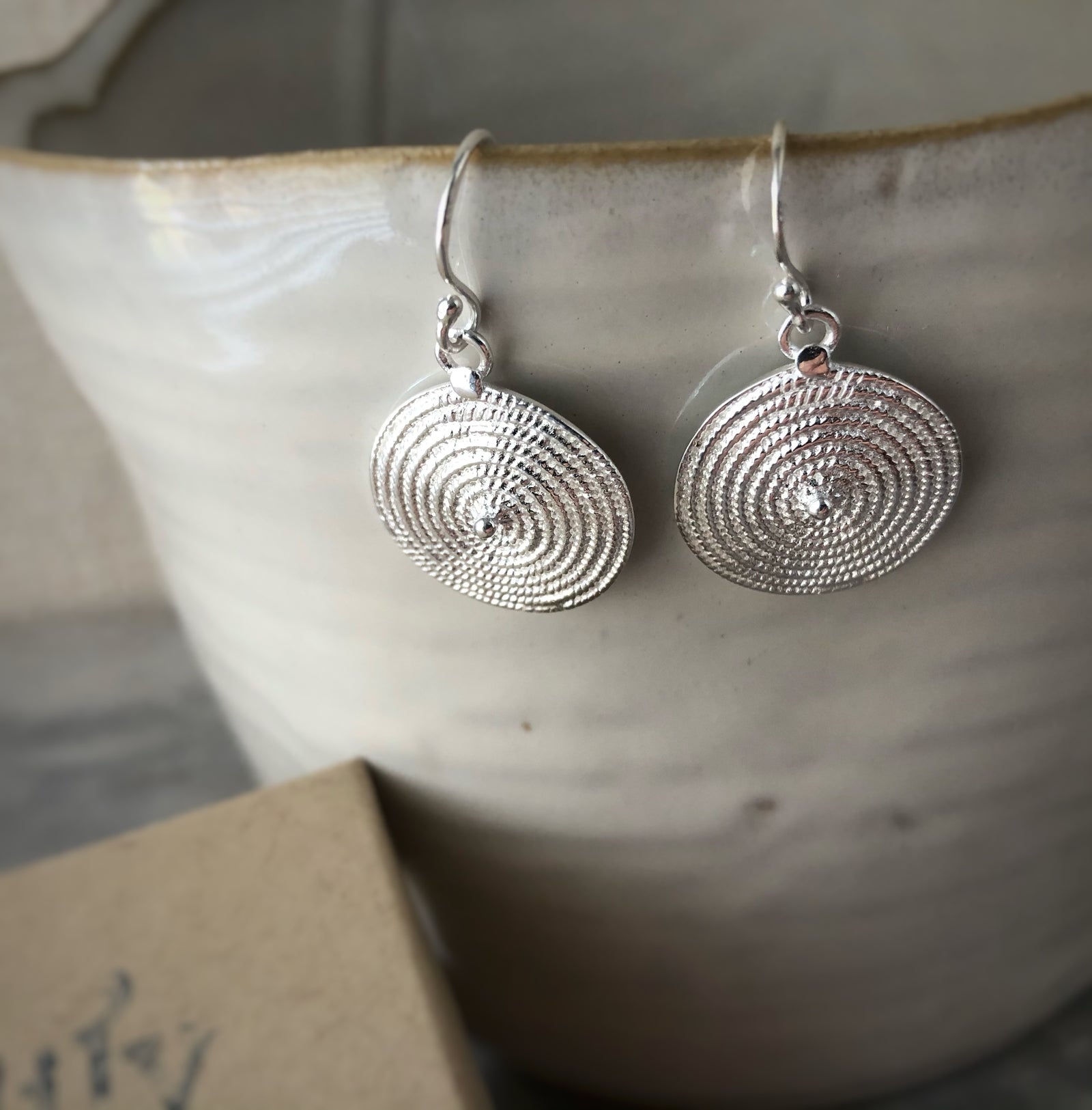 Sterling Silver Spiral Disc Earrings Tiger Lily London